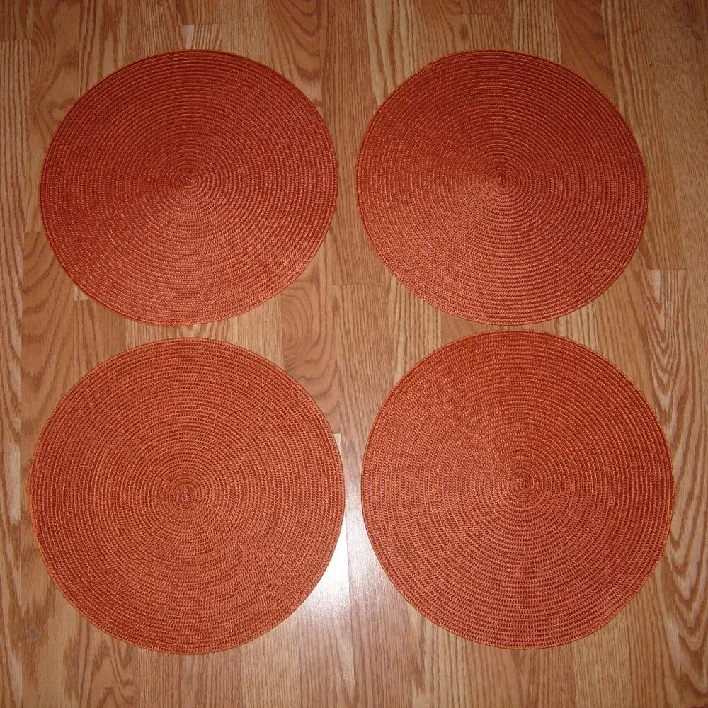 4 Woven Pumpkin Orange Round Placemats